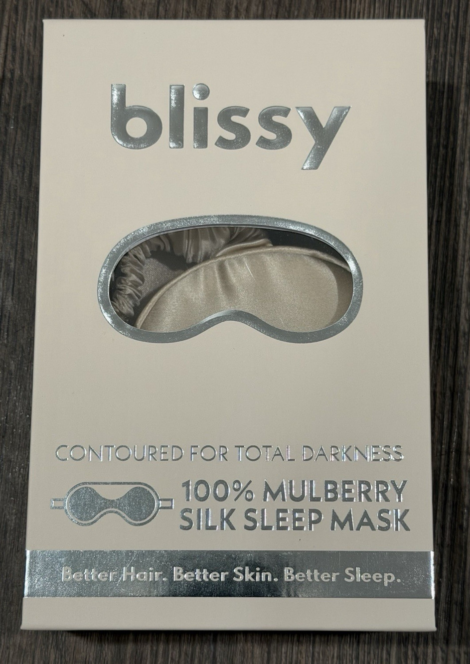 Blissy 100% Mulberry Silk Sleep Mask Champagne Eye Mask NIB + Silk Travel Bag